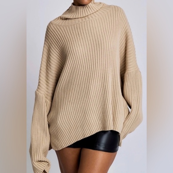 LBLC the label Sweaters - LBLC The Label Oversized Ribbed Turtleneck Sweater Camel Beige Size XS